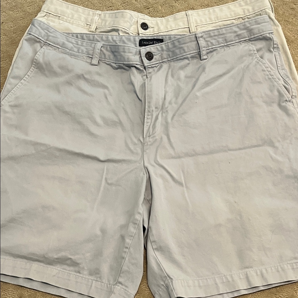 Lands' End Men's Light Gray and Cream Flat Front Shorts